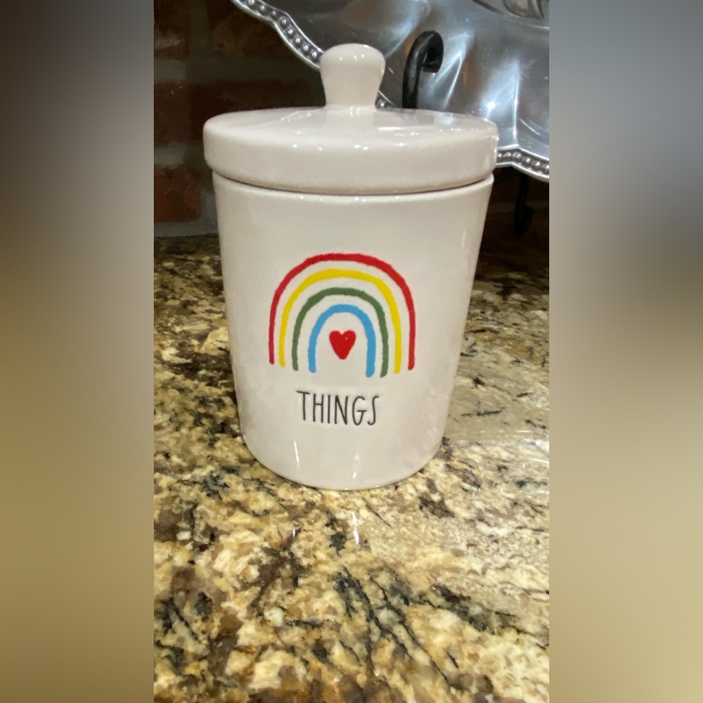 ☘️NEW! Rae Dunn Heart Rainbow “Things” Canister Brand new never used!
